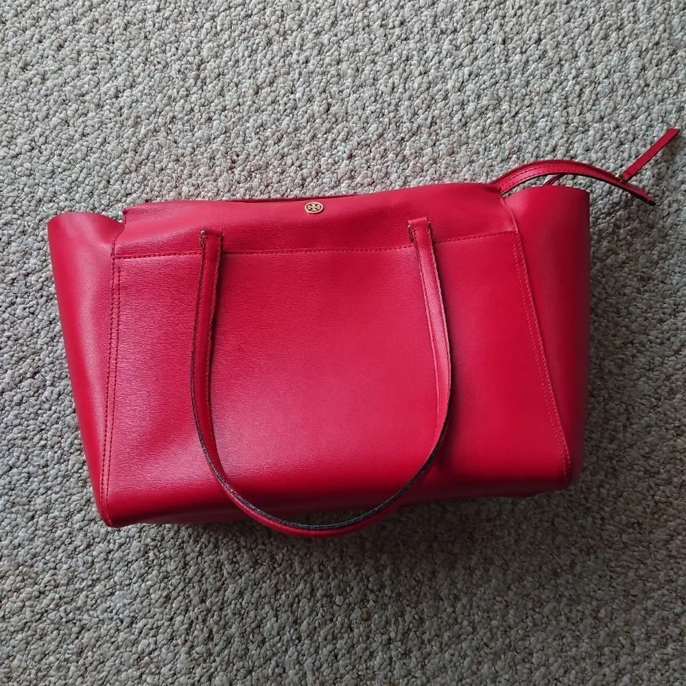 Tory Burch Parker Tote Top Zip Handbag Satchel Red Ginger
